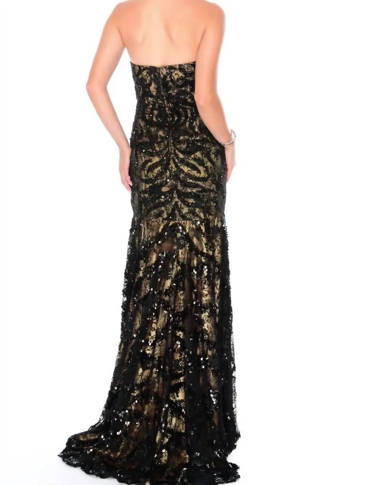 Trägerloses Kleid mit Spitze- und Pailletten-Overlay