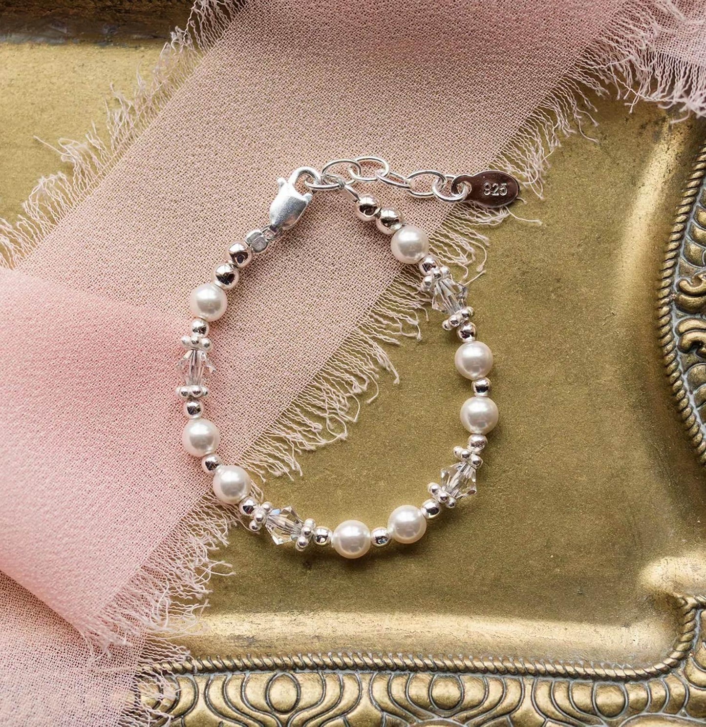 Baby Girls Hope Pearl And Sterling Silver Bracelet
