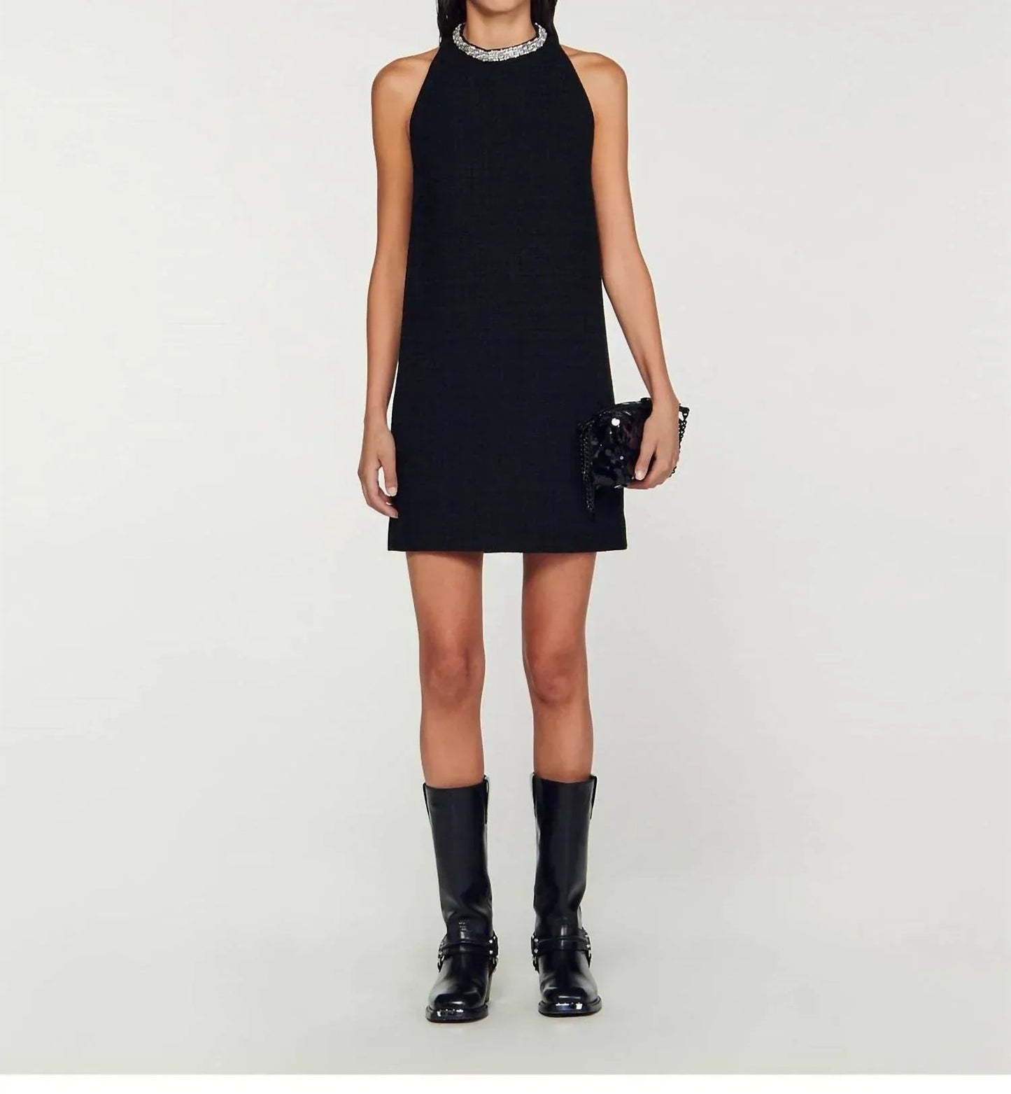 Ärmelloses Mini-Baumwollkleid mit verziertem Kragen