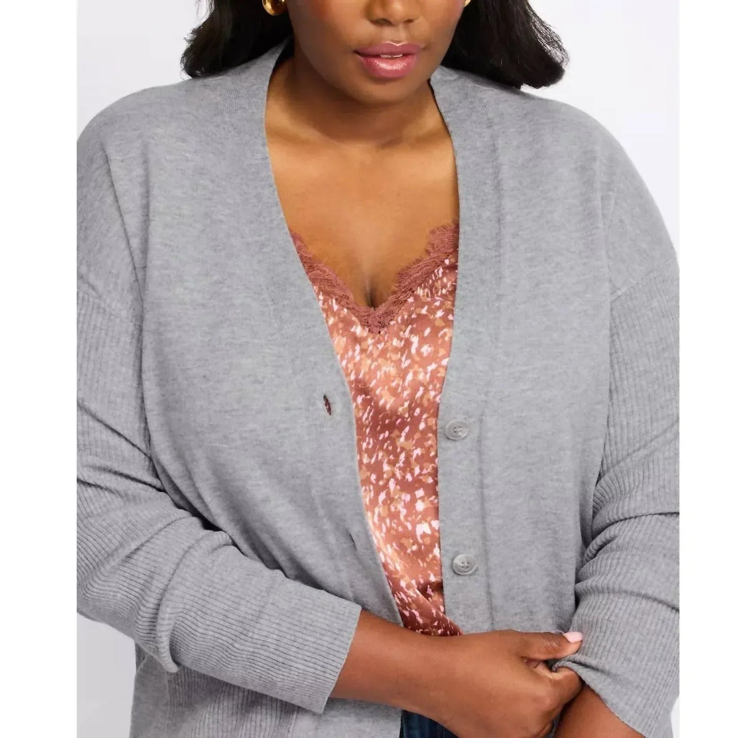 Button-Front-Strickjacke mit Taschen im Preppy-Stil – Plus