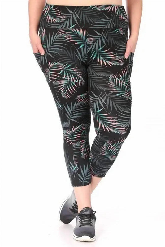 Capri-Leggings mit tropischem Blättermuster