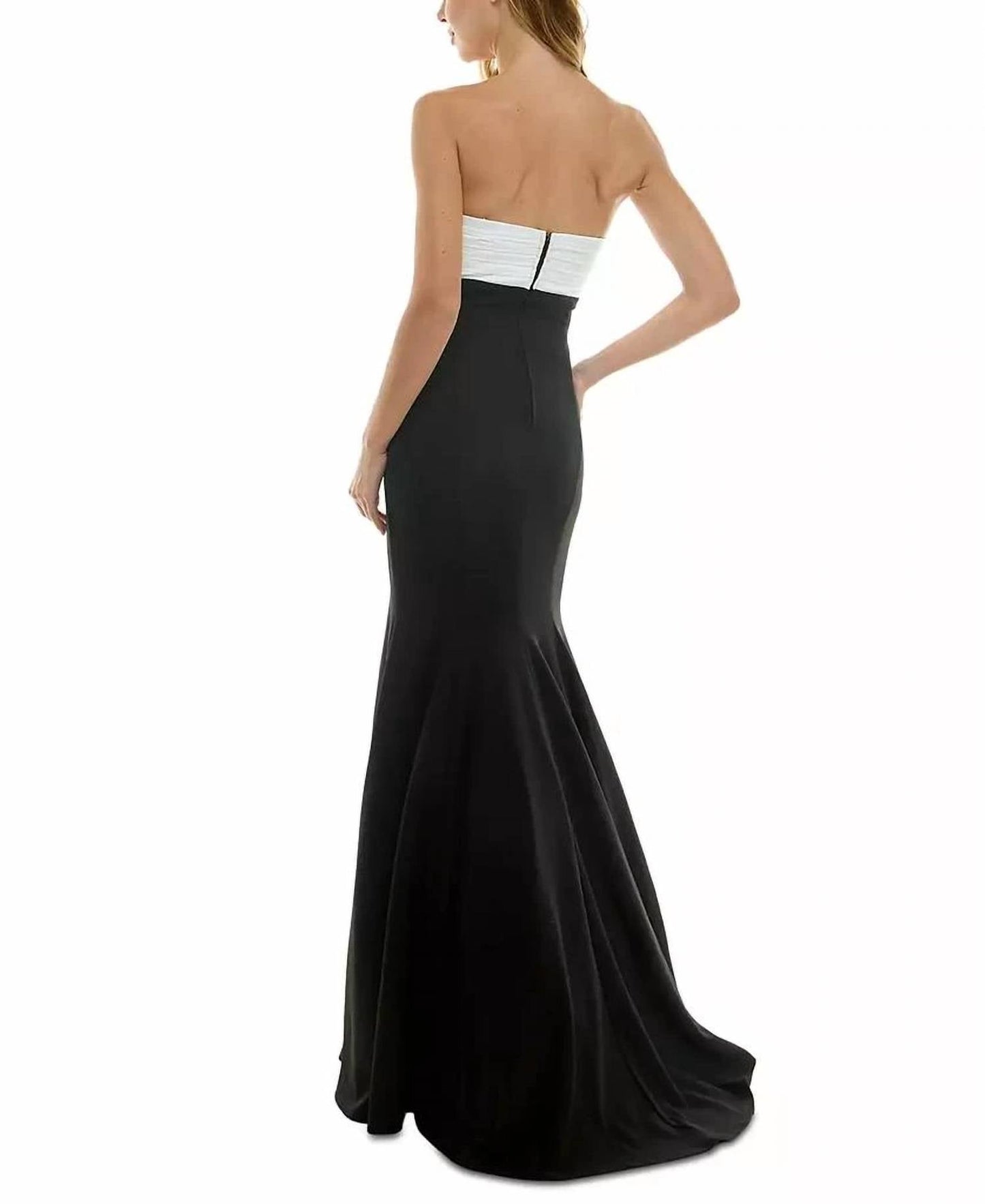 Trägerloses, farblich abgesetztes Kleid mit Rosettenbesatz und Cut-Outs