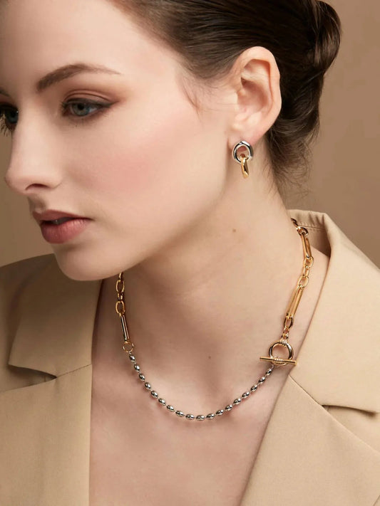 Women's Two-tone Small Link Drop Earring