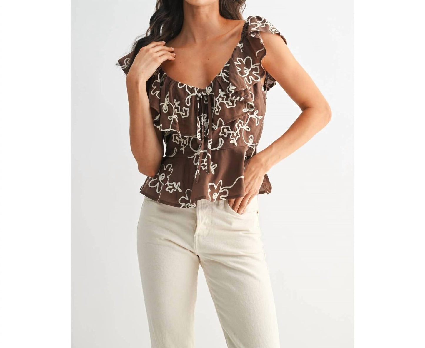 Kait bestickte Bluse mit Blumen und Rüschen