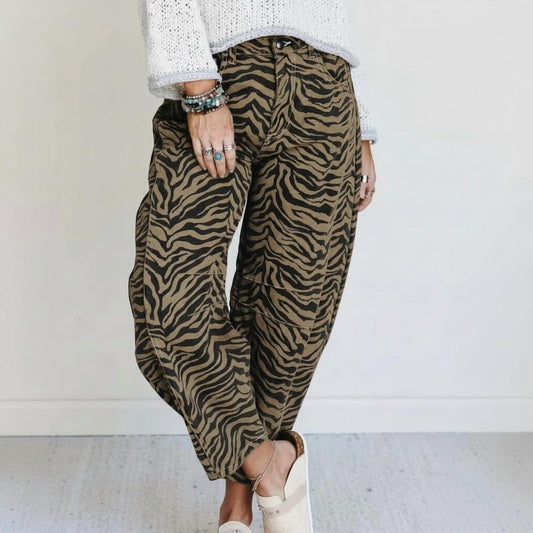 Zebra Stripe Barrel Jeans