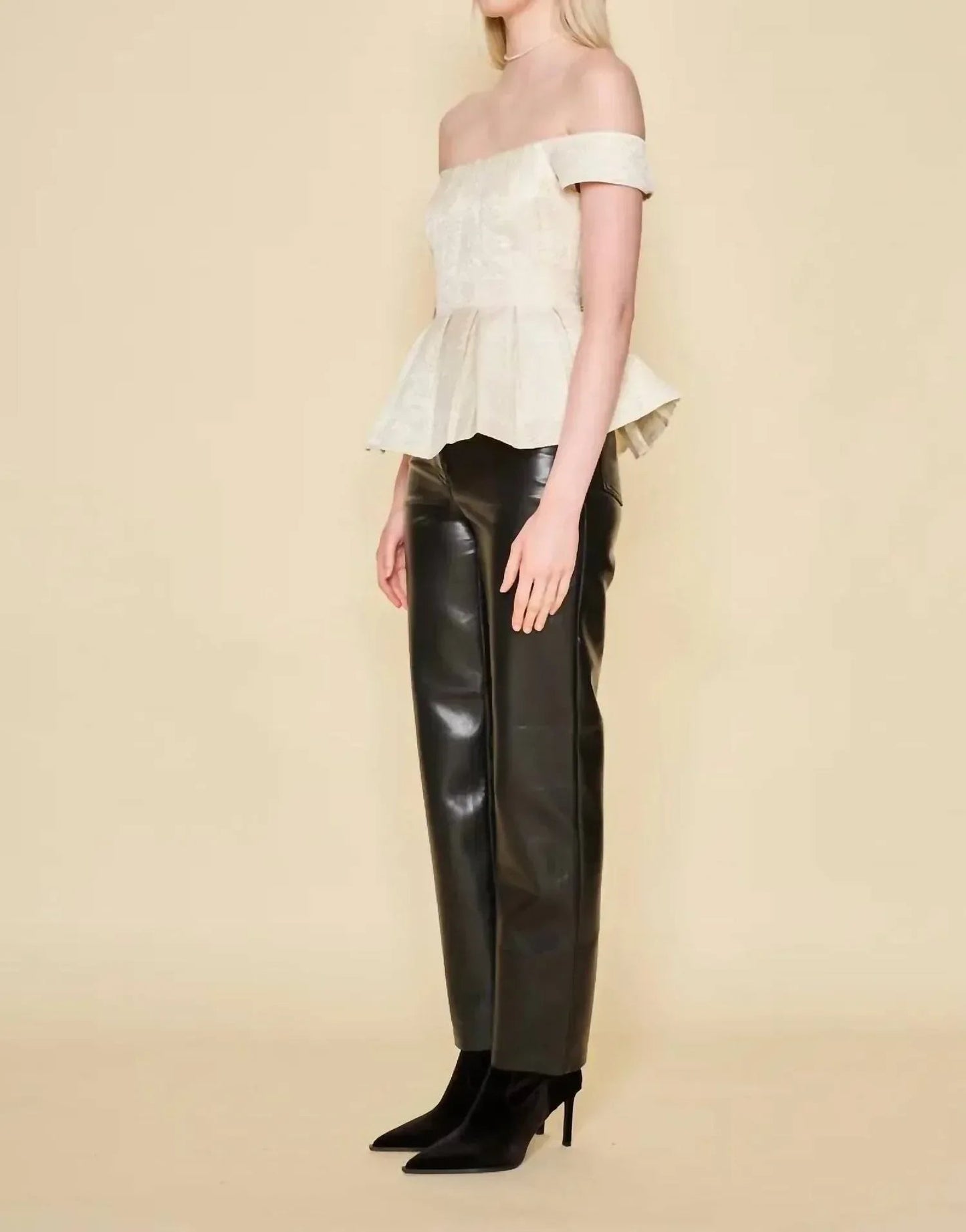 Leighton Jacquard Off The Shoulder Peplum Top