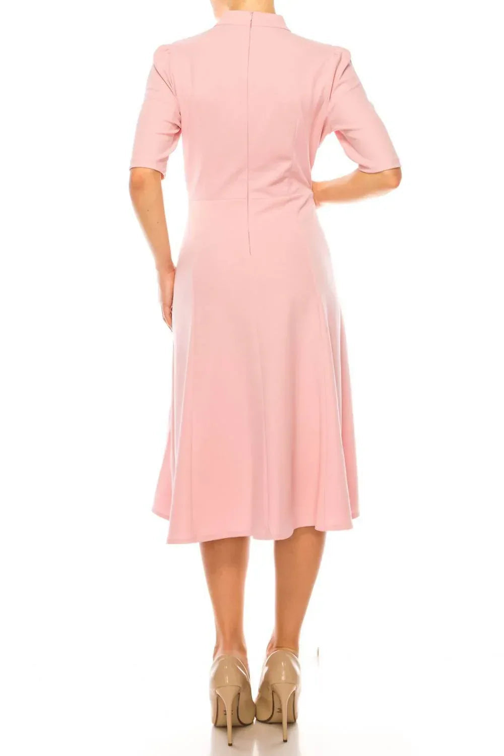 3/4 Sleeve Mock Neck Fit And Flare Dress