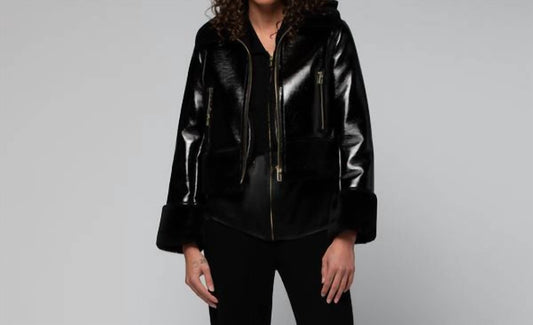 Vinta Vinyljacke mit Kunstfellbesatz