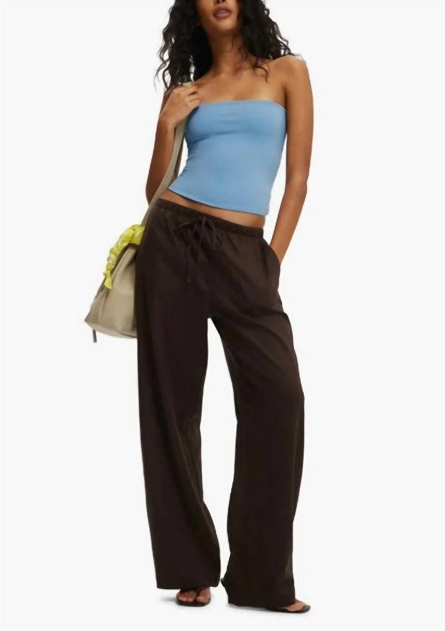 Pull-on Leinenhose mit weitem Bein