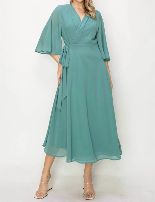 Wrap Knit V Neck Midi Dress