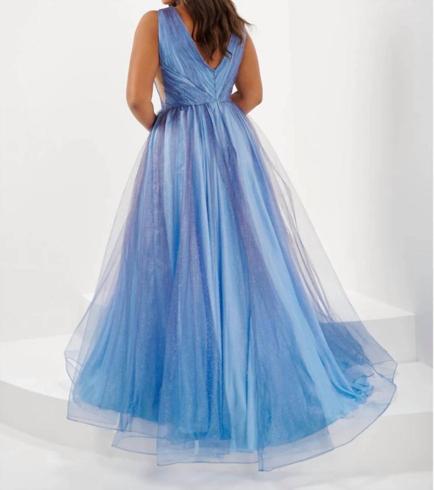 Sparkle Ombre Tulle V-neck Gown - Plus