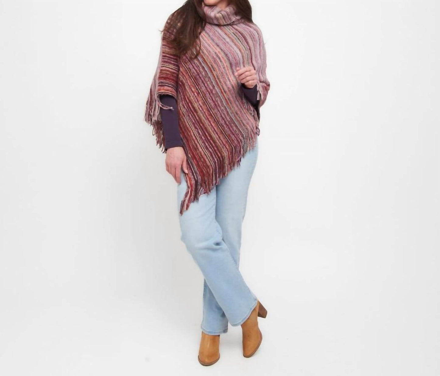 Tiya Gestreifter Poncho mit Trichterausschnitt