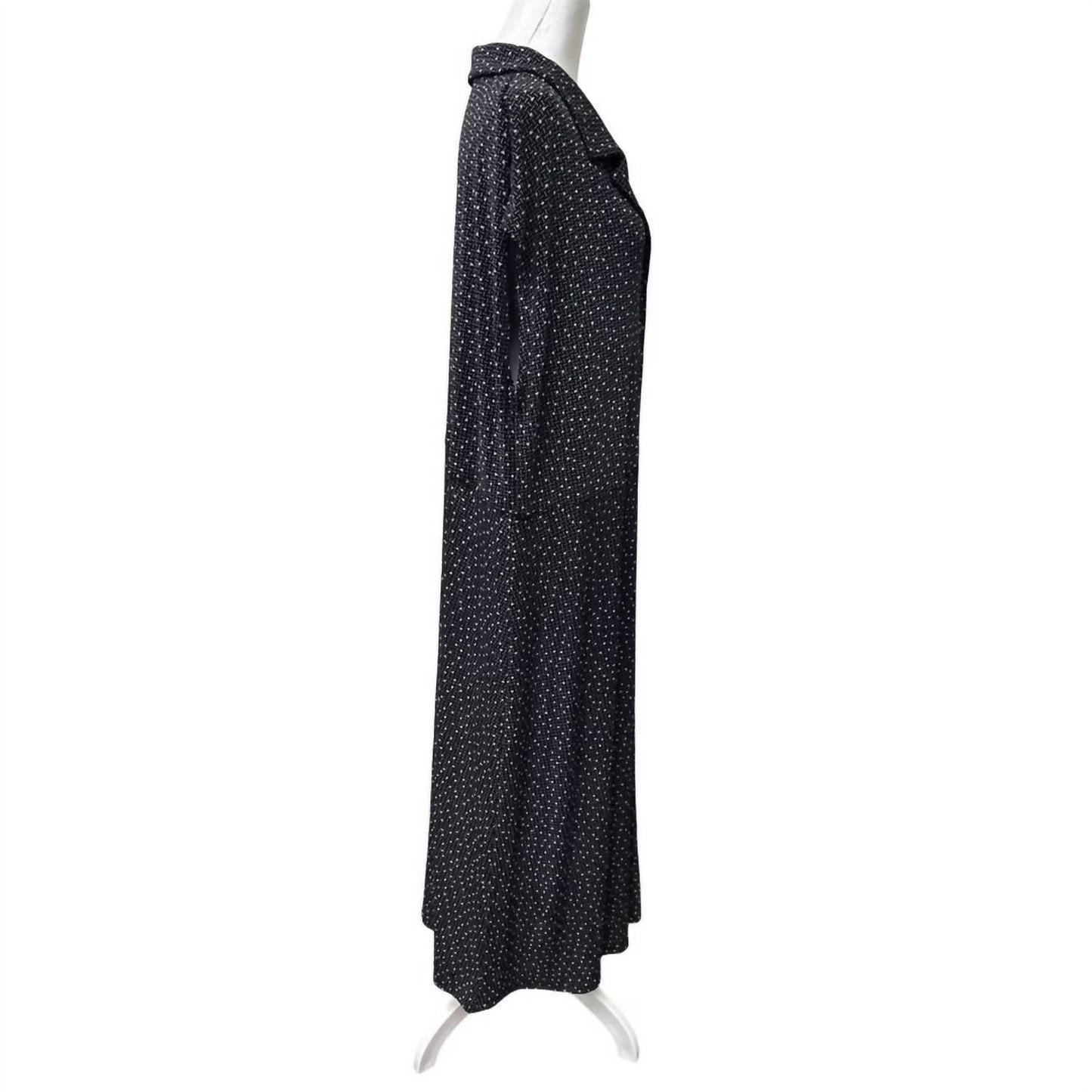 Ärmelloses Damen-Midikleid mit eckigem Punktmuster und Knopfleiste vorne