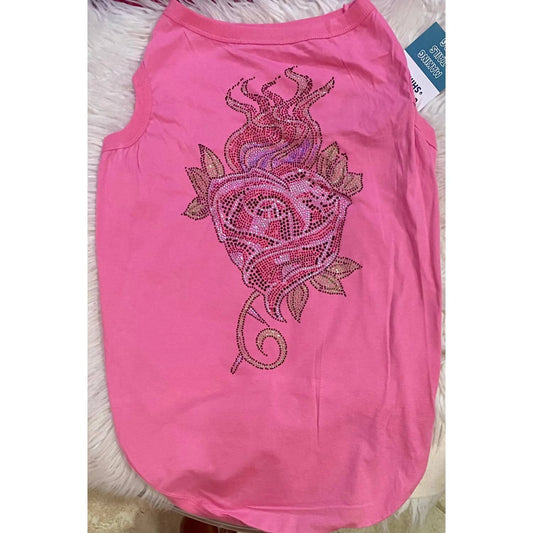 Dog's Valentine’s Patch & Rhinestone Flaming Rose Design Tank