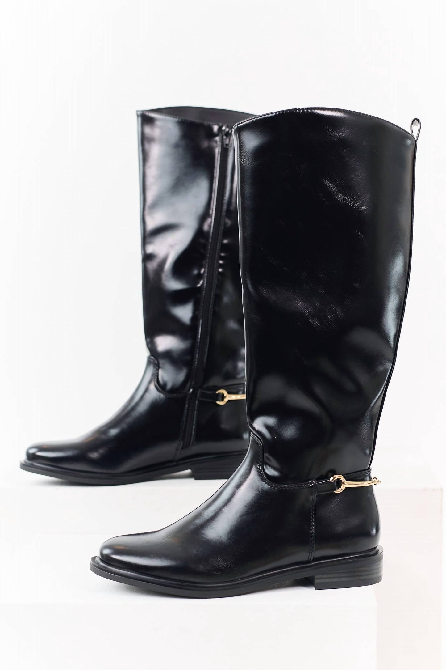 Damen Sofia Kniehohe Reitstiefel aus Kunstleder mit Horsebit-Detail