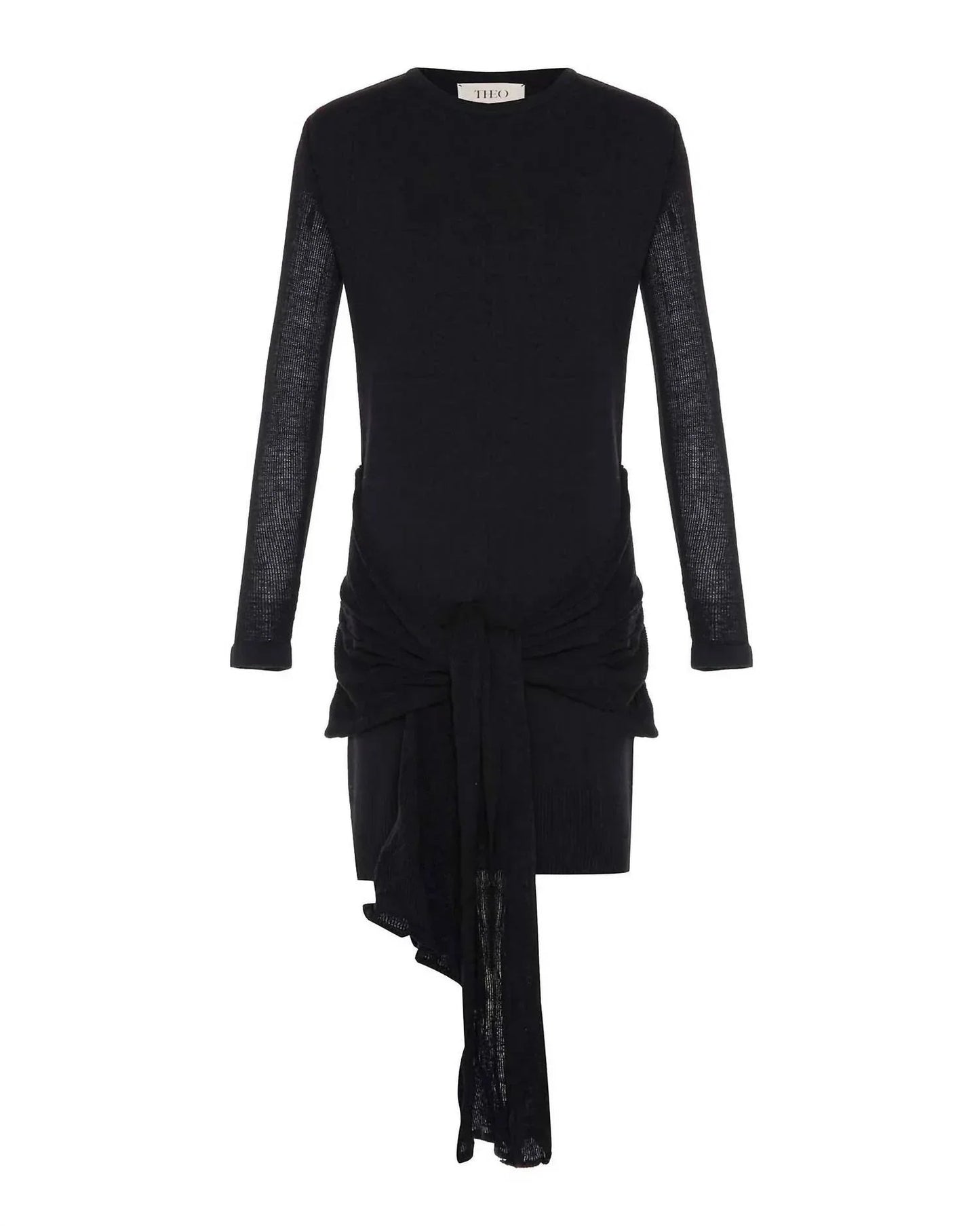 Women's Sheer Sleeve Draped Front Dress