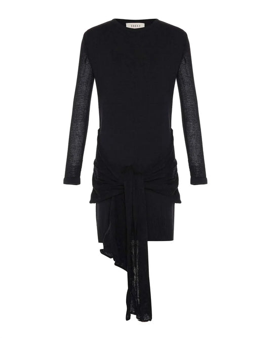 Women's Sheer Sleeve Draped Front Dress