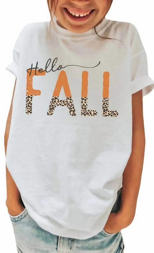 Mädchen Leopard Hello Fall T-Shirt