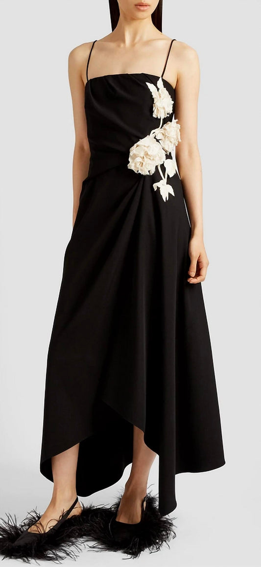 Asymmetric Draped Wool Midi Dress