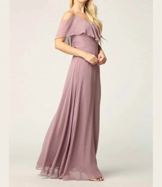 Chiffon Cold Shoulder Ruffle Sleeve Bridesmaid Dress