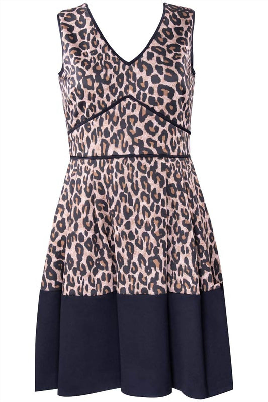 V-Ausschnitt A-Linien-Kleid mit Leopardenmuster