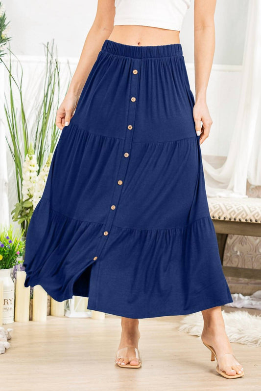 Button Up Long Tiered Skirt