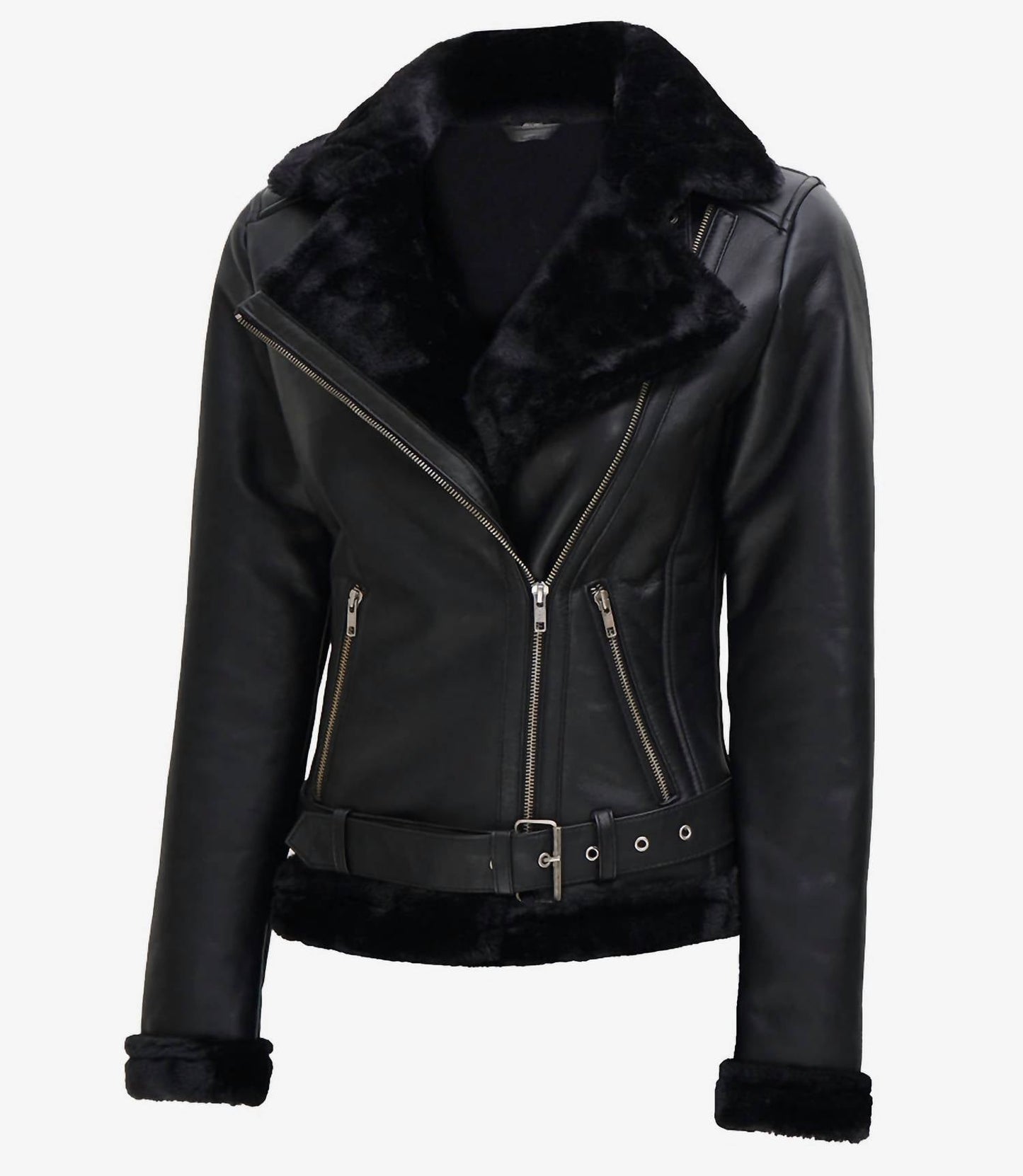 Asymmetrische Shearling-Lederjacke