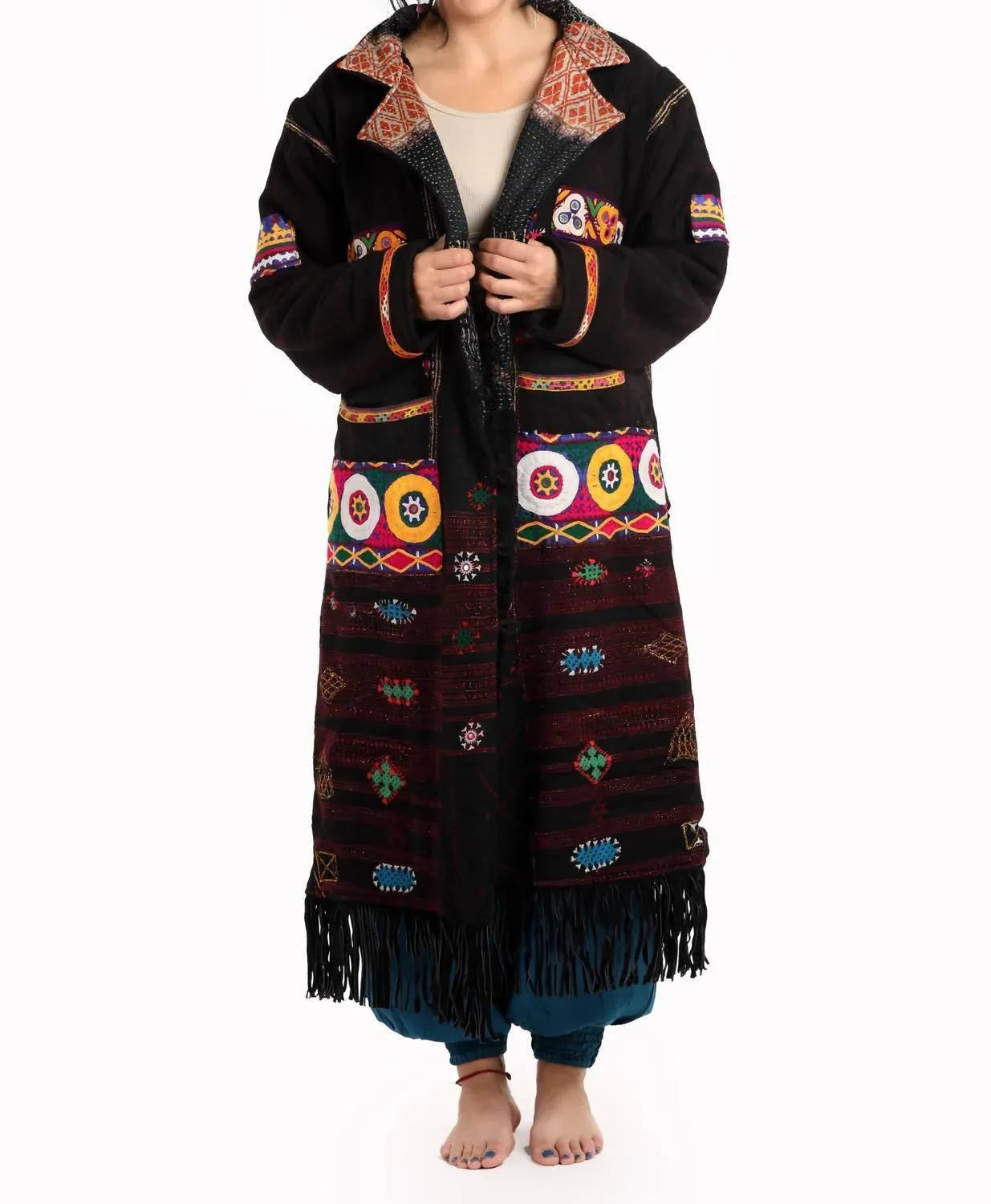 Hand-embroidered Patches Merino Wool Coat