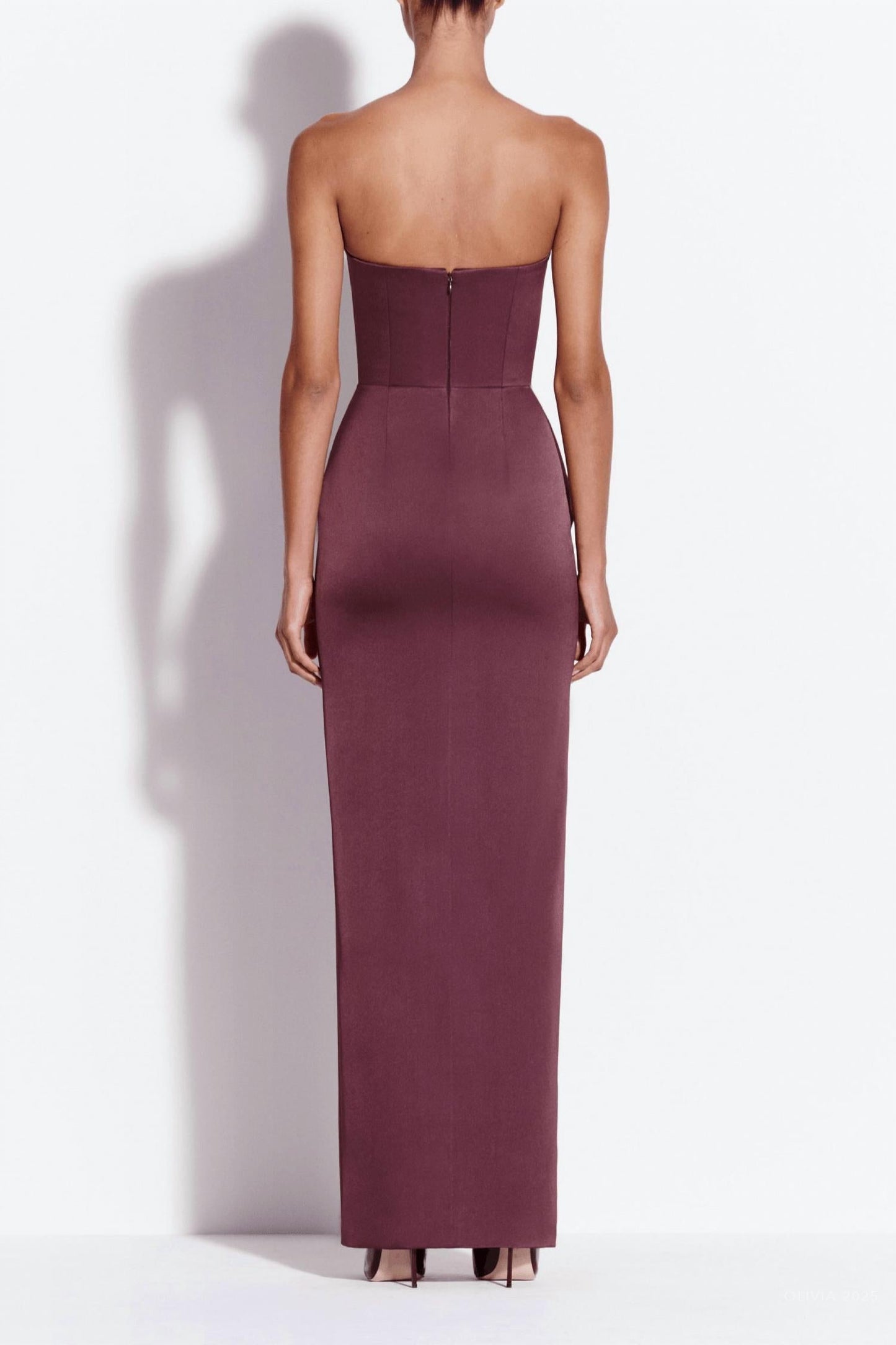 Strapless Cup Column Satin Maxi Dress