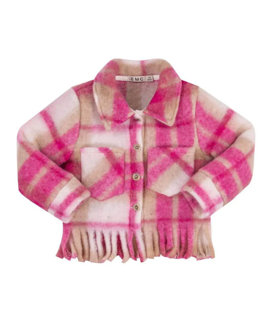 Kinder-Felt-Jacke mit Fransen und Karomuster