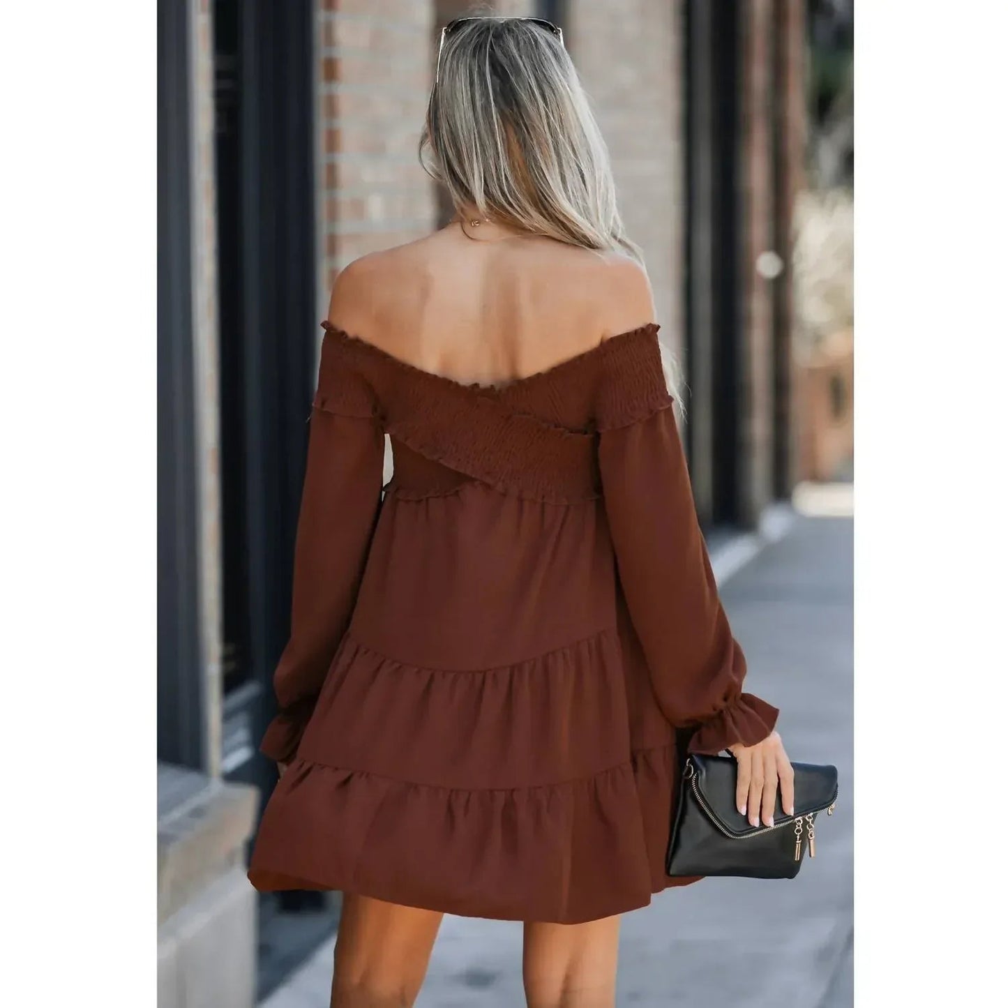 Boho schulterfreies Mini-Kleid mit Überkreuzträgern