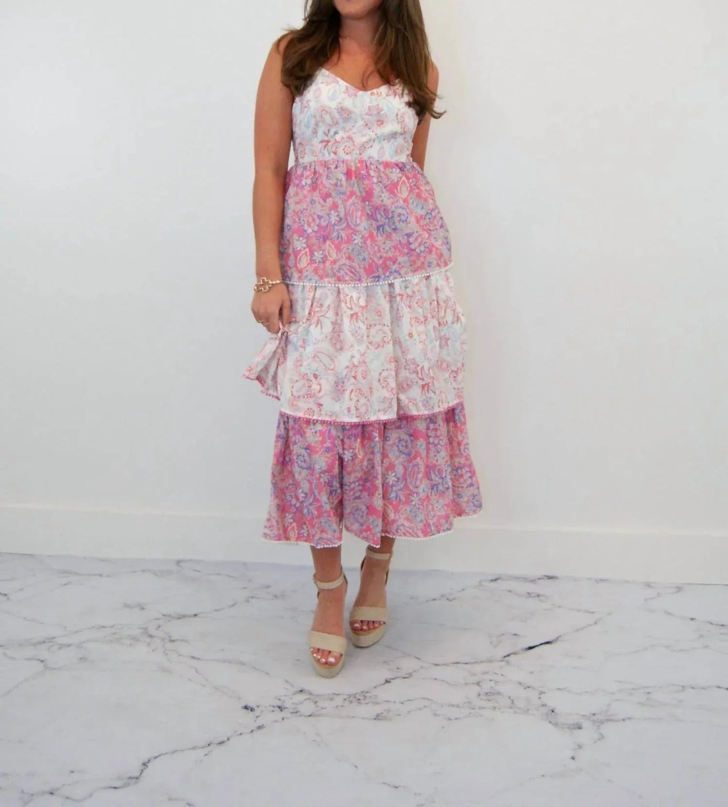 Olivia Vintage Paisley Tiered Midi Dress