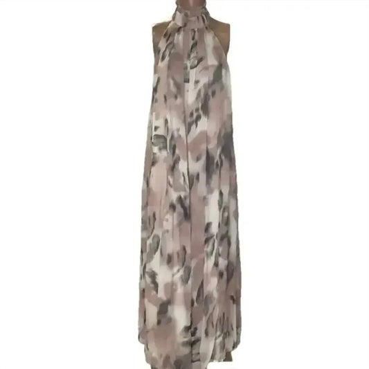 Women's Halter Sheer Printed Maxi Dress