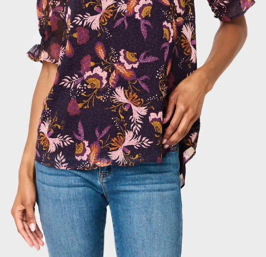 Dianthus Henley Puff Sleeve Chiffon Blouse