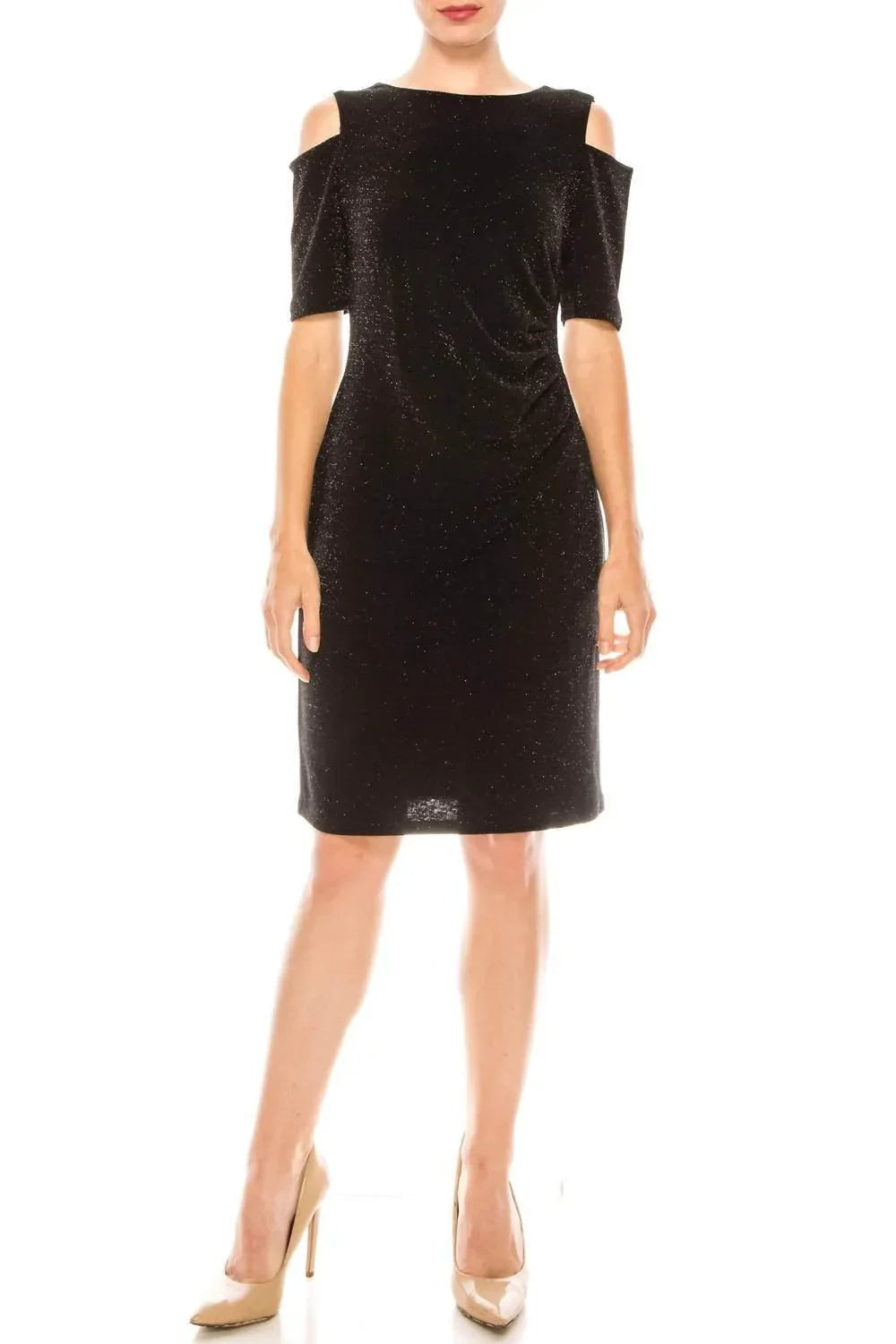 Side Pleat Cold Shoulder Sheath Dress