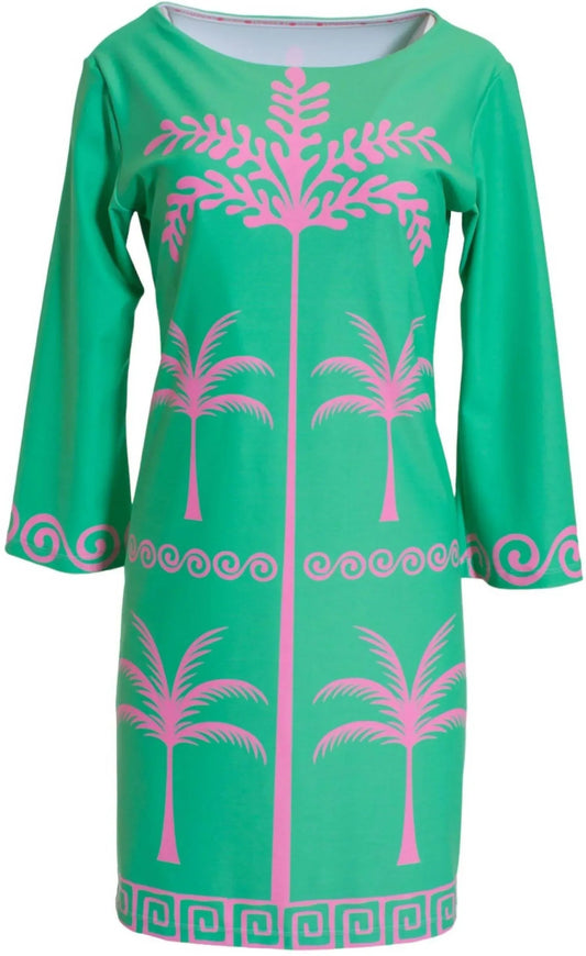 Tropische Palmen pink-grünes Kleid