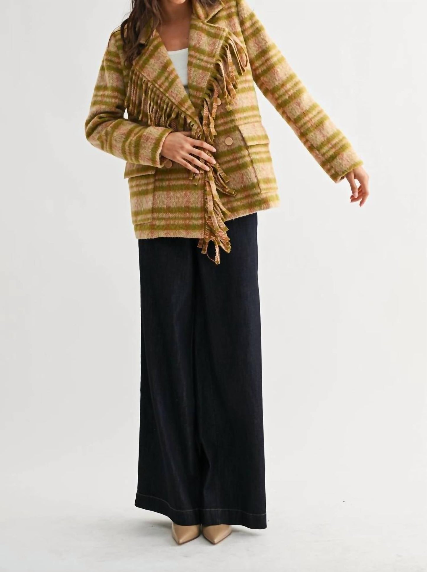 Meg Plaid-Fransenjacke