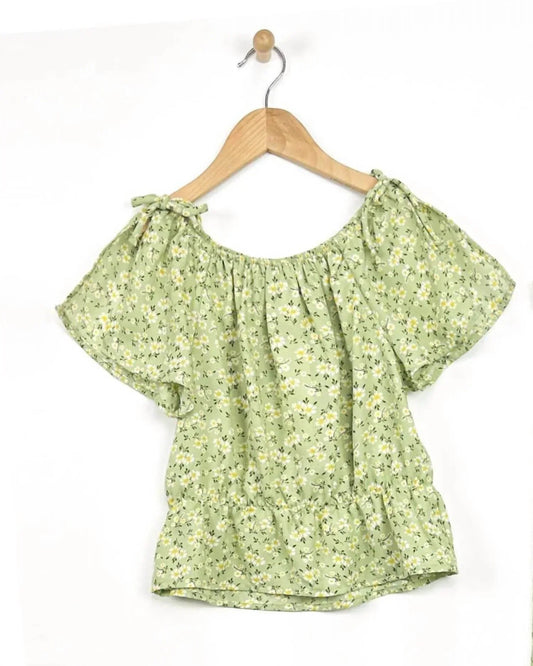 Mädchen-Hosen-Set mit Blumenmuster und Rüschenärmeln