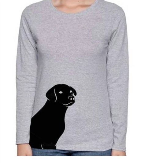 Women's Lab Puppy Dog Long Sleeve Cotton Tee Shirt