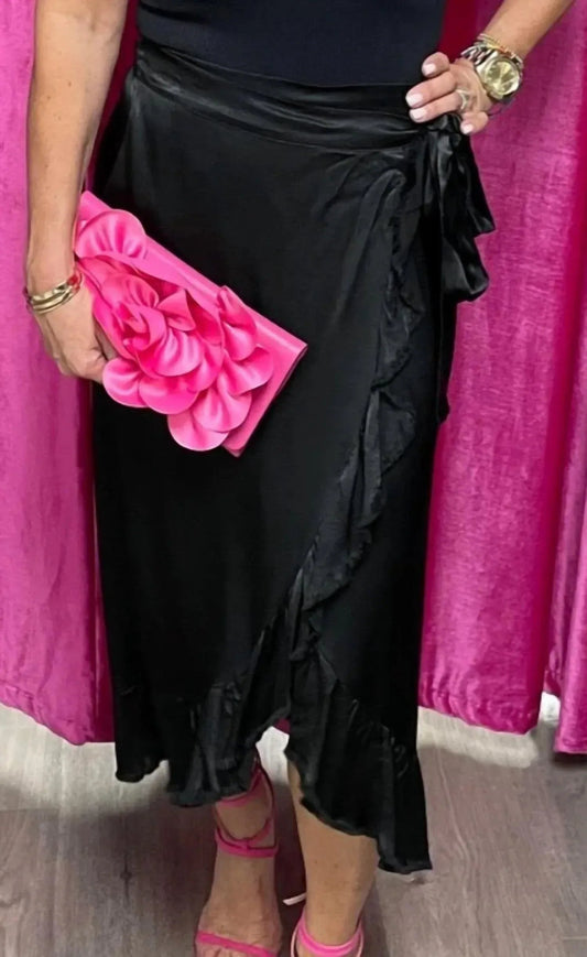 Camilla Satin Ruffle Midi Skirt