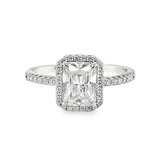 Women's Emerald Cut Moissanite With Halo Ring