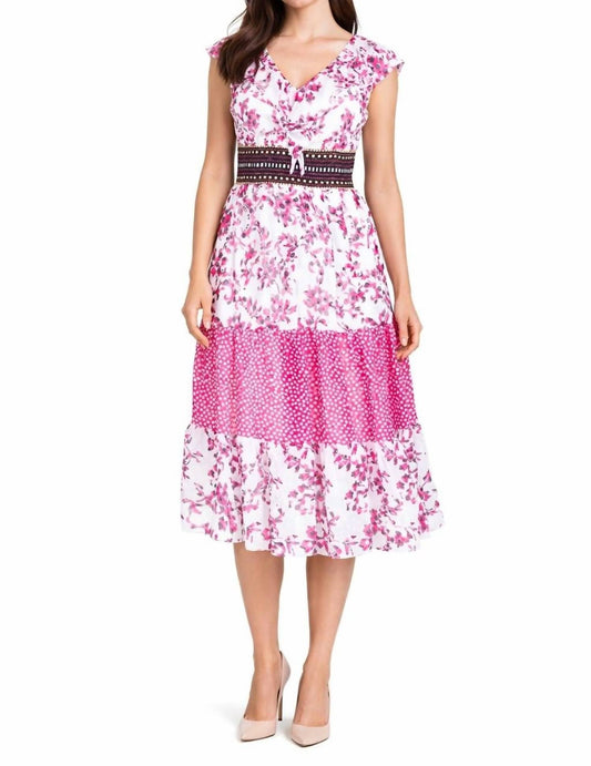 Gemustertes Midi-Chiffonkleid mit V-Ausschnitt