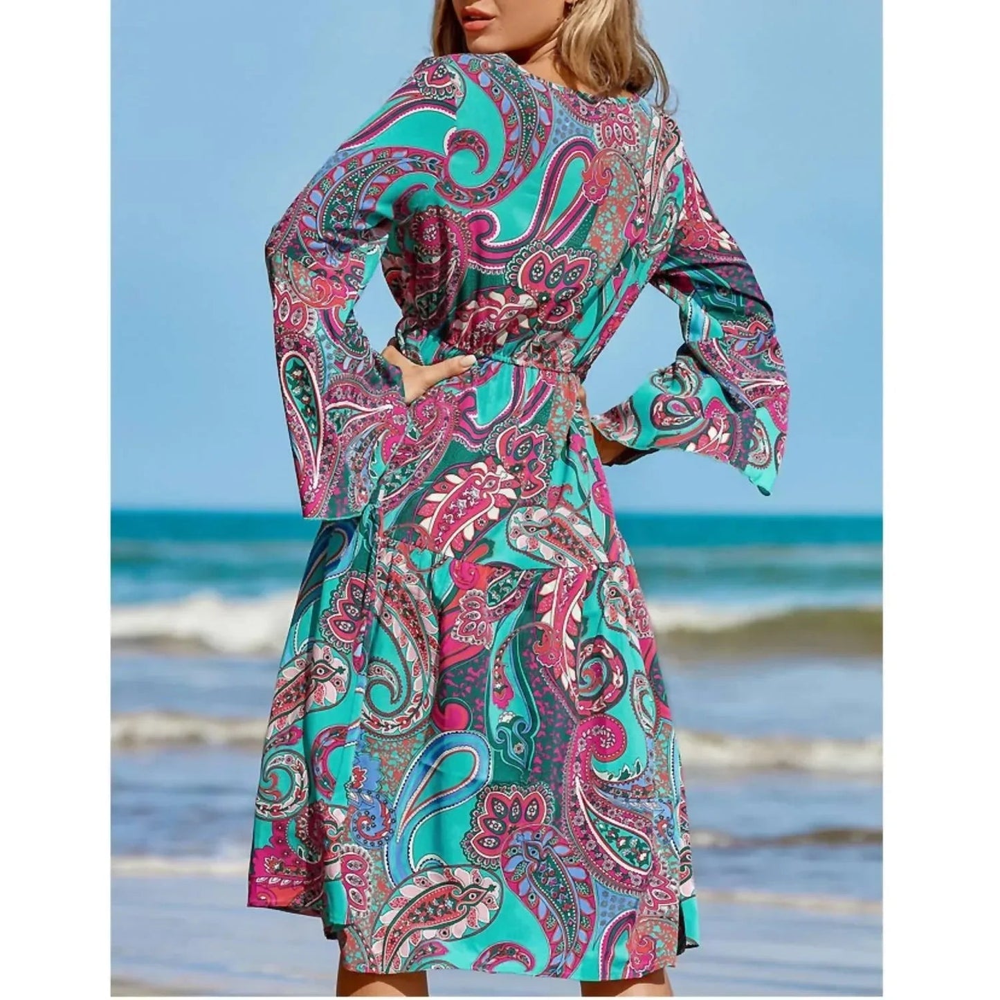 Paisley Resort-Midikleid mit Glockenärmeln