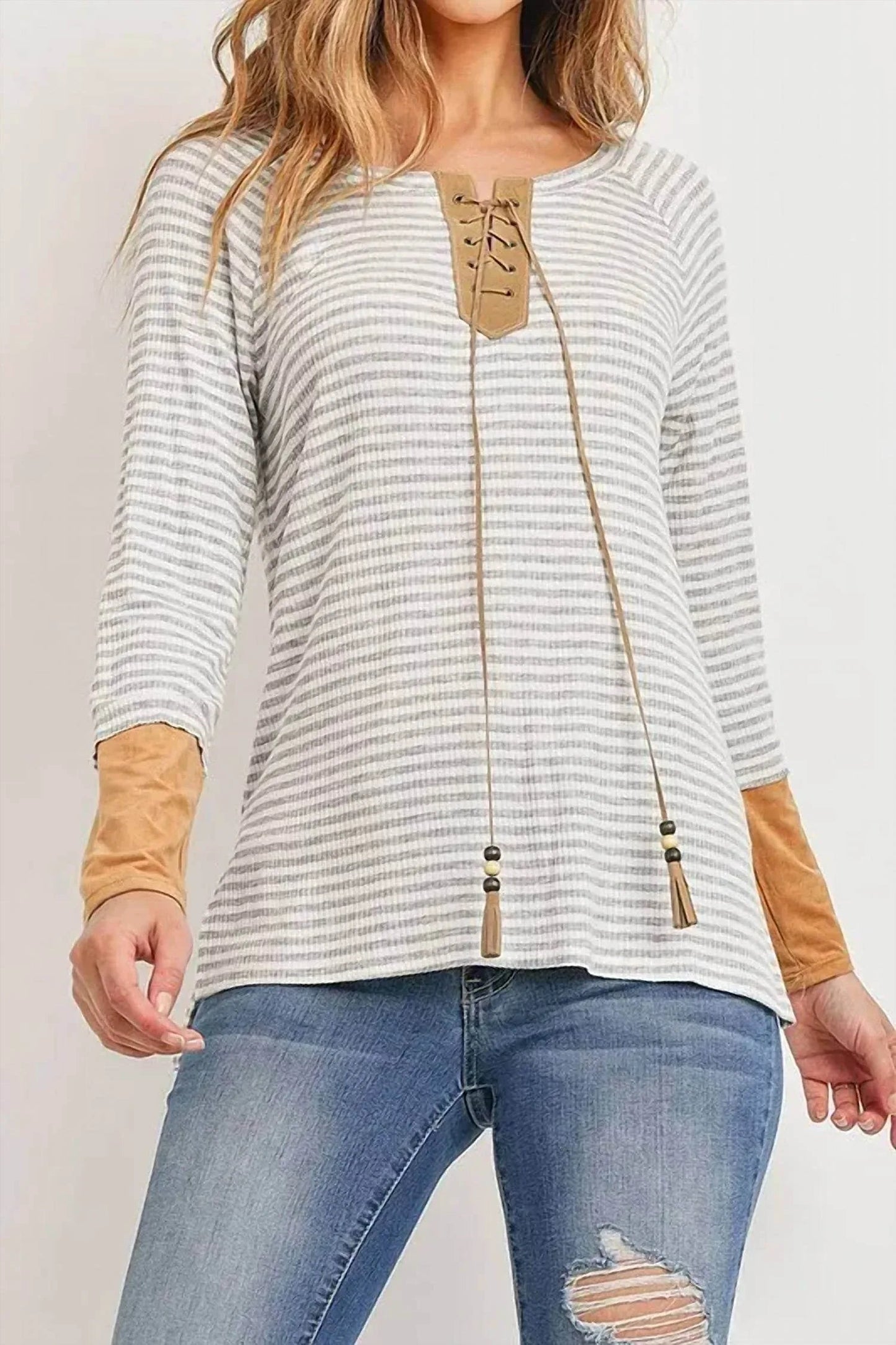 LACE UP STRIPE TOP