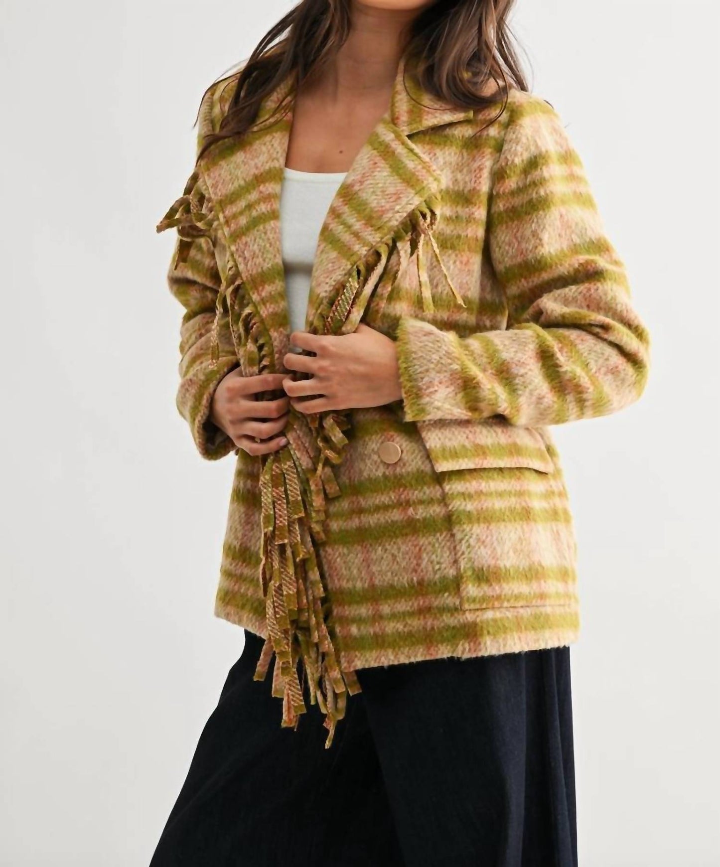 Meg Plaid-Fransenjacke