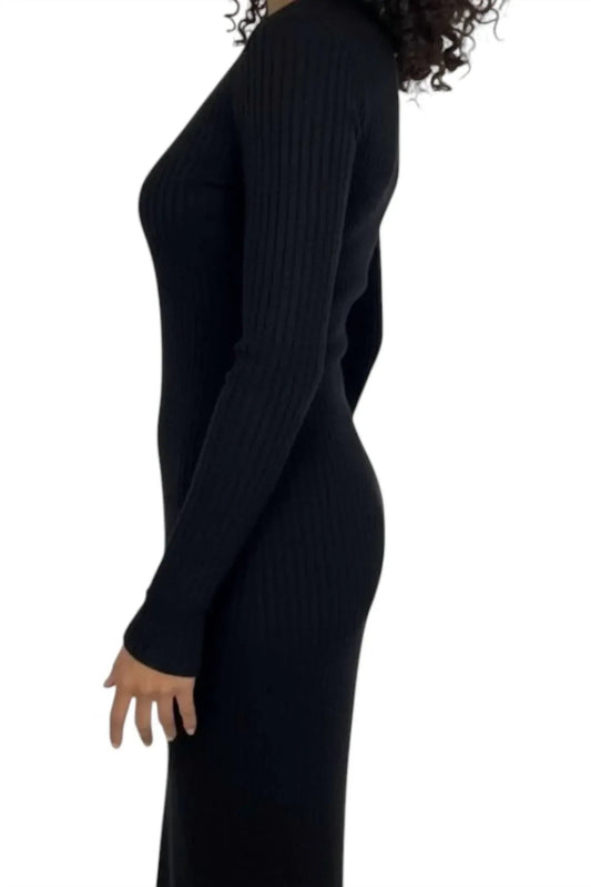 Women's Long Sleeve V-neck Ribbed Sweater Dress