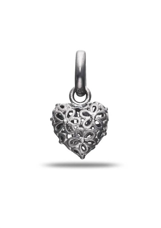 Women's Flower Pattern Heart Dangle Charm
