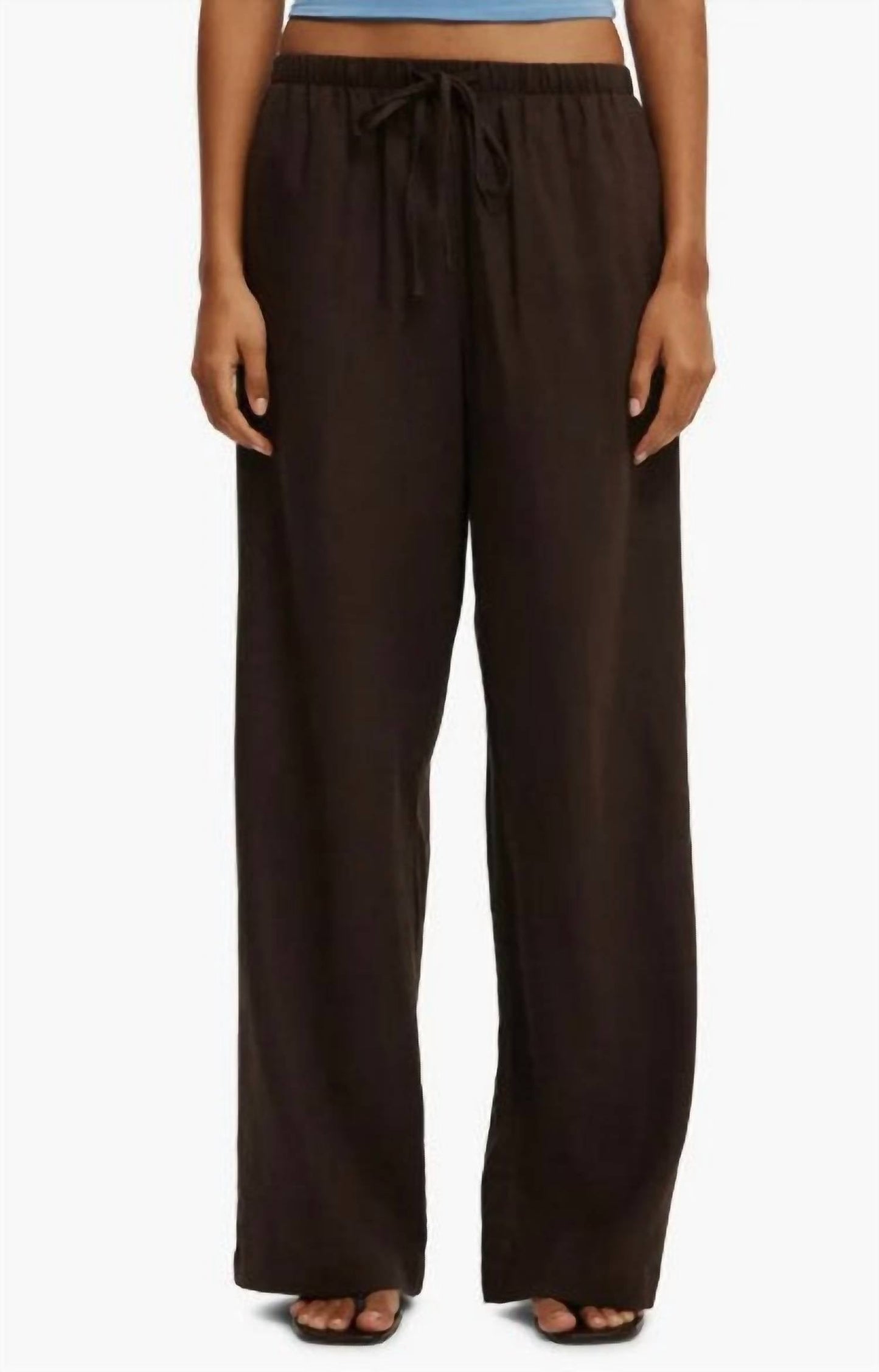 Pull-on Leinenhose mit weitem Bein