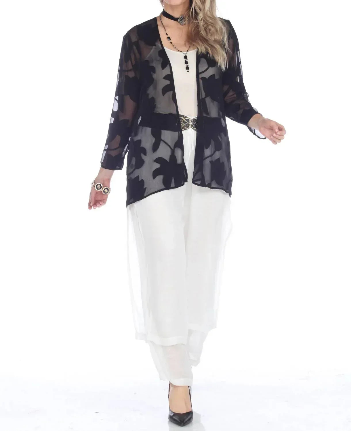 Geblümter offener Kimono-Cardigan