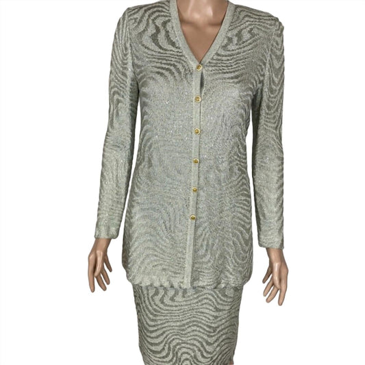 Women's Metallic Knit Skirt And Cardigan Set